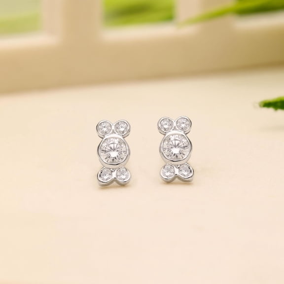 Meera Jewels 925 Sterling Silver Bezel Set Round Cut CZ Minimalist Everyday Stud Earrings