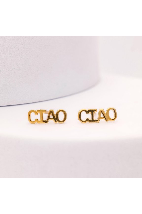 925 Sterling Silver Gold Finished CIAO Stud Earrings |Cute Italian Letter Minimalist Studs | Everyday Jewelry Gift