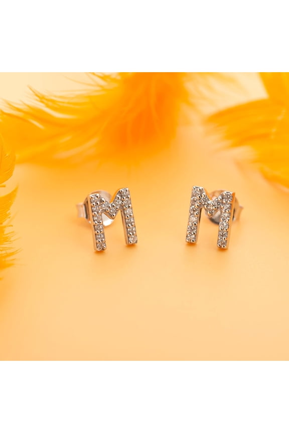 925 Sterling Silver M Initial Stud Earrings, Tiny CZ Letter Earrings, Personalized Jewelry Gift for Her, Minimalist Alphabet Studs