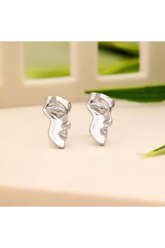 Modern Art Style Abstract Face Stud Earrings, 925 Sterling Silver