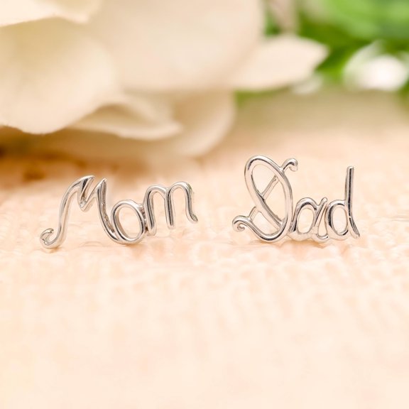 Meera Jewels Minimalist Name Stud Mom Dad Earrings, 925 Sterling Silver