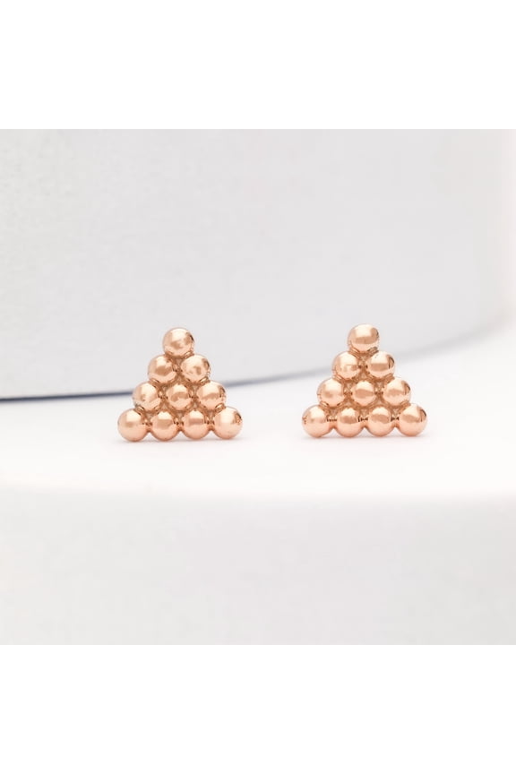 925 Sterling Silver Sainty Triangle Stud Earrings | Rose Gold Plated Triangle Beaded Studs | Geometric Earrings | Everyday Jewelry Gift