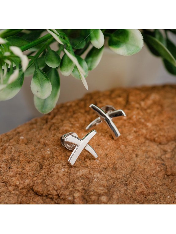 925 Sterling Silver X Mark Studs Earrings, Abstract Cross Shape, Minimalist Geometric Modern Jewellery, Dainty Gift for Her