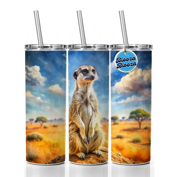 Meerkat African Plain Watercolor Design 20oz Insulated Water Bottle Skinny Tumbler Includes Straw