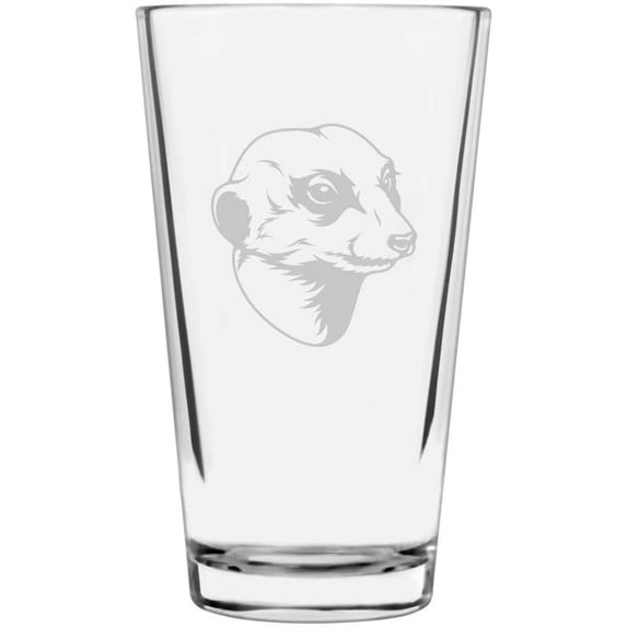 Meerkat Face Zoo Animal Themed Etched All Purpose 16oz Libbey Pint Glass