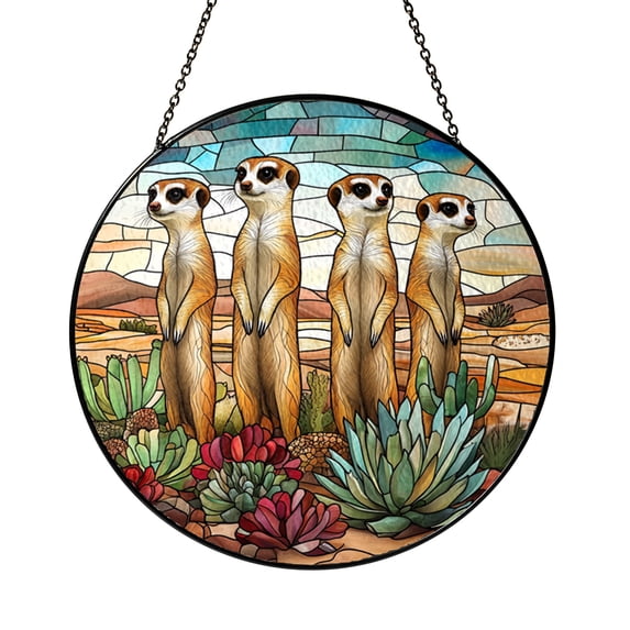 Meerkat Family Stained Glass Style Suncatcher, Desert Wildlife ...