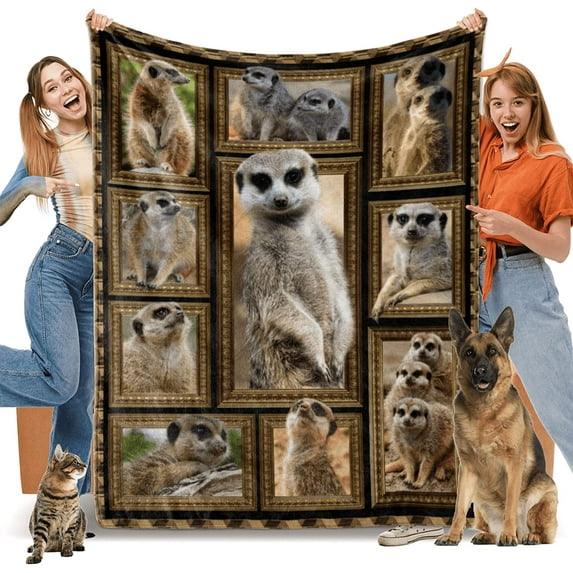 Meerkat Gifts for Women Men, Meerkat Print Fleece Throw Blanket, Soft Cozy Flannel Blankets and Throws for Couch Bed Sofa Living Room Decor, Lightweight Warm Plush Blanket for All Season 50" x 60"