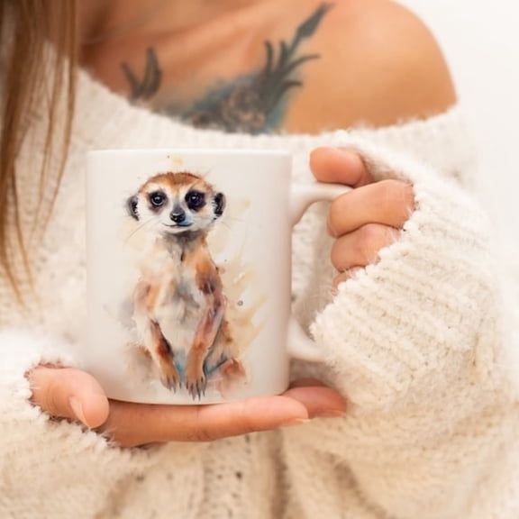 Meerkat Mug Watercolor Animal Mug Ceramic Coffee Mug with Animal Motif Tea Mug Gift and Family.