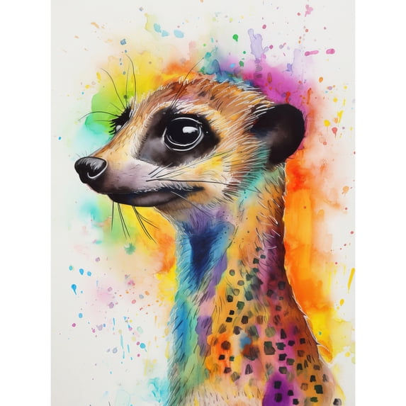 Meerkat Multicoloured Portrait Modern Watercolour Painting Large Wall Art Poster Print Thick Paper 18X24 Inch