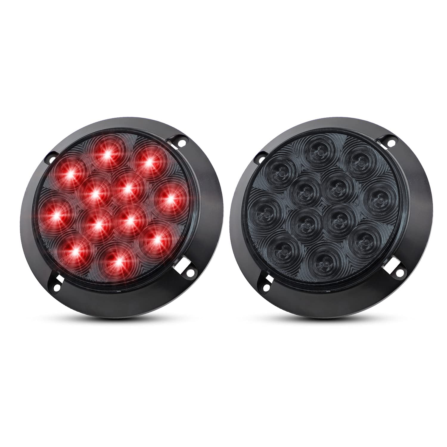 Meerkatt (Pack of 2) RRF12 4 Inch Smoked Lens Red LED Round Clearance ...