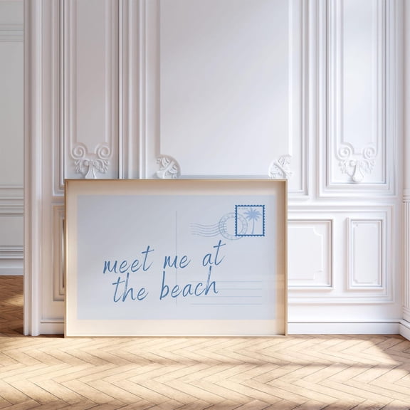 Meet Me At The Beach Postcard Poster, Light Blue Coastal Wall Art, Trendy Dorm Room Decor, Beachy Wall Art, College Apartment Poster, Home Decor UNFRAMED Poster, Wall Art for Decor, Present, 24x36