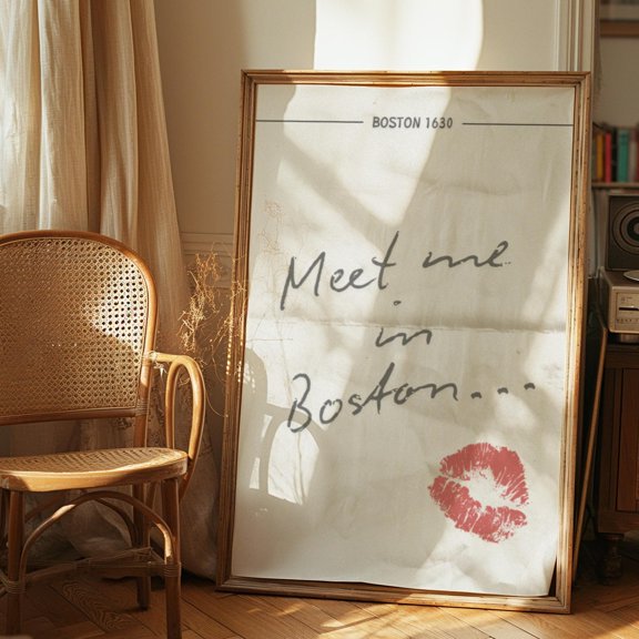 Meet Me In Boston,Retro Boston Print,Unique Boston Poster,Vintage Boston Art,Trendy Boston Art,With Love From Boston,Massachusetts Poster Wall Art, Modern Wall Decor, 24x36 UNFRAMED
