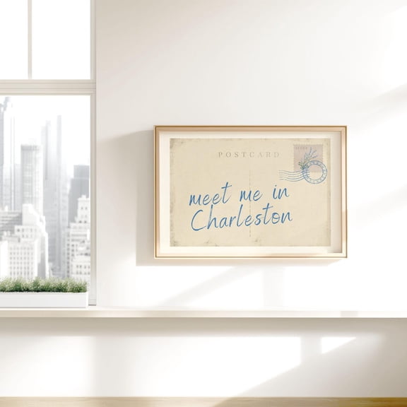 Meet Me In Charleston Postcard Poster, Blue Trendy Wall Art, Vintage Dorm Room Decor, Retro Travel Poster, College Apartment, 155, Unframed Poster Size 8x12