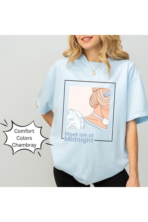 Meet Me At Midnight Cinderella T-Shirt Comfort Colors, Magical Parks Shirt,Chambray color,size 3XL