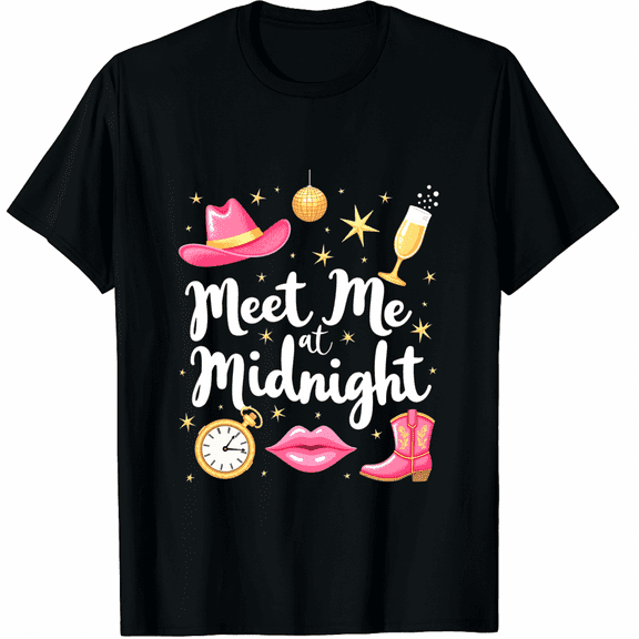 Meet Me At Midnight New Years Eve Graphic Tee T-Shirt for Men Women