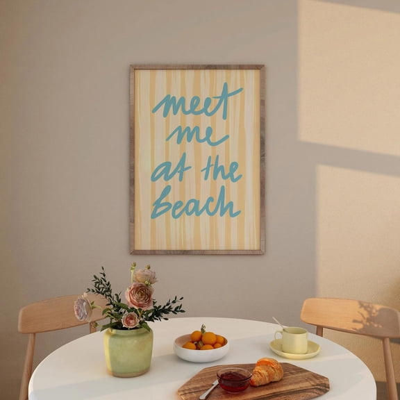 Meet Me At The Beach Coastal Beach Wall Art Print, Yellow Blue Text Poster, Summer Vibes Print, Dorm Room Art, Teen Girl Room Decor