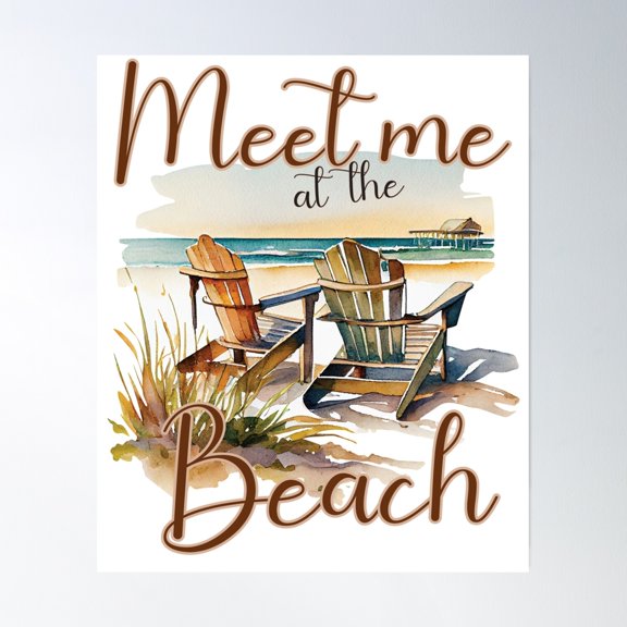 Meet Me At The Beach – Coastal Relaxation Poster Wall Art, Modern Wall Decor, 8x12 UNFRAMED