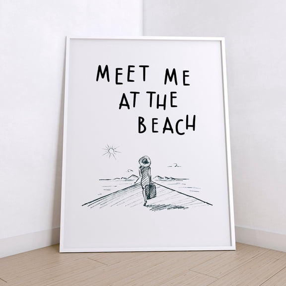 Meet Me At The Beach Coastal Wall Art, Unframed Canvas Size 24x36