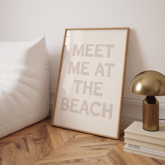 Meet Me At The Beach Print, Neutral Coastal Surf Typography Wall Art Home Decor #850, Unframed Canvas Size 16x24