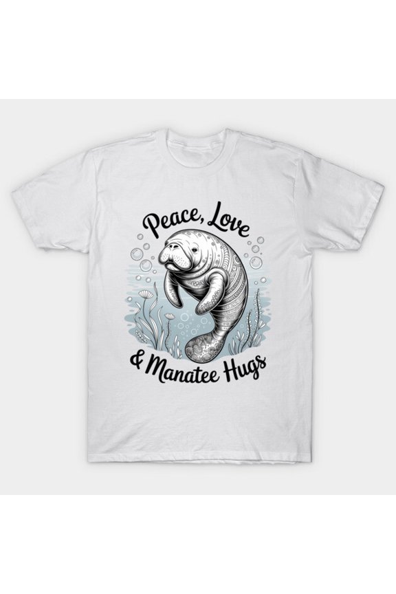 Meet Me At The Beach Respect The Locals Manatee Funny Retro Ocean Art Graphic H637 Unisex T-Shirt, Up to 5XL