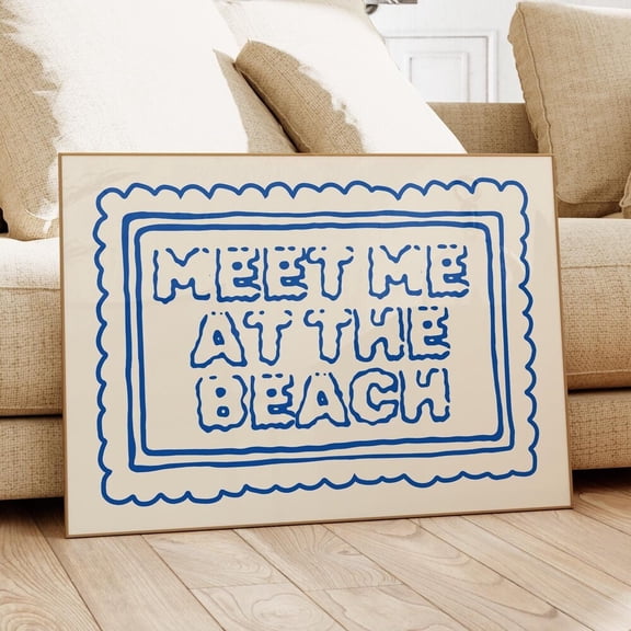 Meet Me At The Beach Typography Print, Retro Wall Art For Modern Beach Decor UNFRAMED PAPER POSTER, Home Decor, Vintage Gift, Living Room Dercor