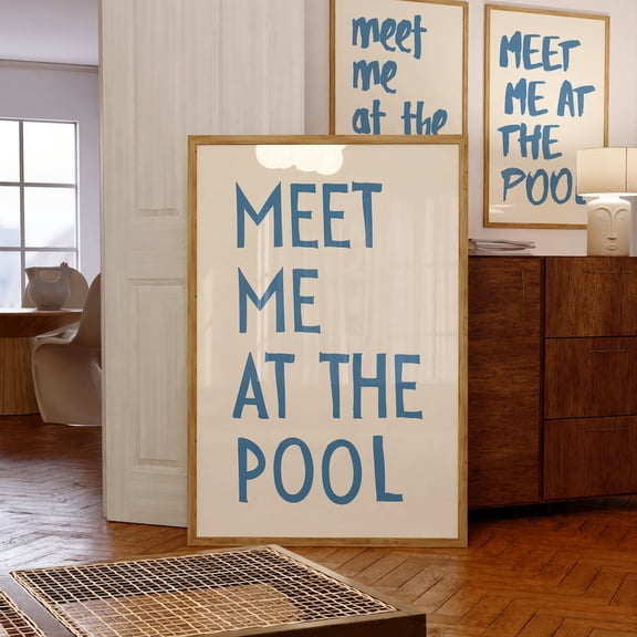 Meet Me At The Pool Poster, Vintage Coastal Typography Art, Stretched Canvas 12x16in