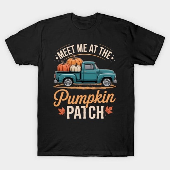 Meet Me At The Pumpkin Patch Funny Truck Halloween Retro Autumn Fall Graphic G1711 T-Shirt, for men and women, Up to Size 5XL