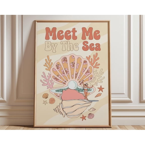 Meet Me By The Sea Surfer Girl Wall Art Print