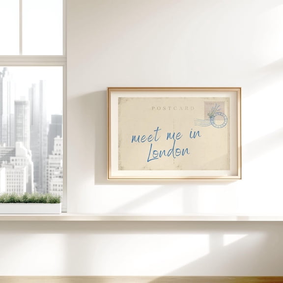 Meet Me In London Postcard Print, Blue Trendy Wall Art, Vintage Dorm Room Decor, Retro Travel Poster, College Apartment,, Unframed Poster Size 8x12