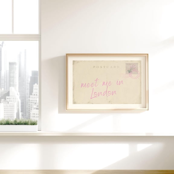 Meet Me In London Postcard Print, Pink Trendy Wall Art, Vintage Dorm Room Decor, Retro Travel Poster, College Apartment,, Unframed Poster Size 24x36