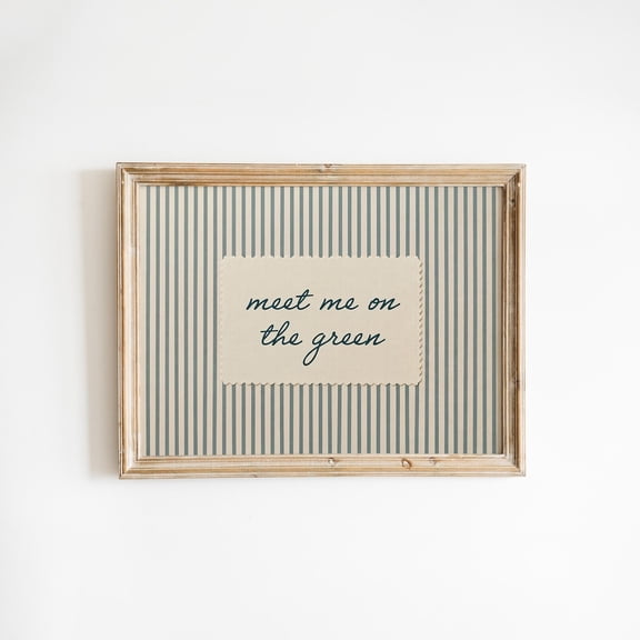 Meet Me On The Green Print, Golf Quote Poster, Blue Striped Sports Wall Art