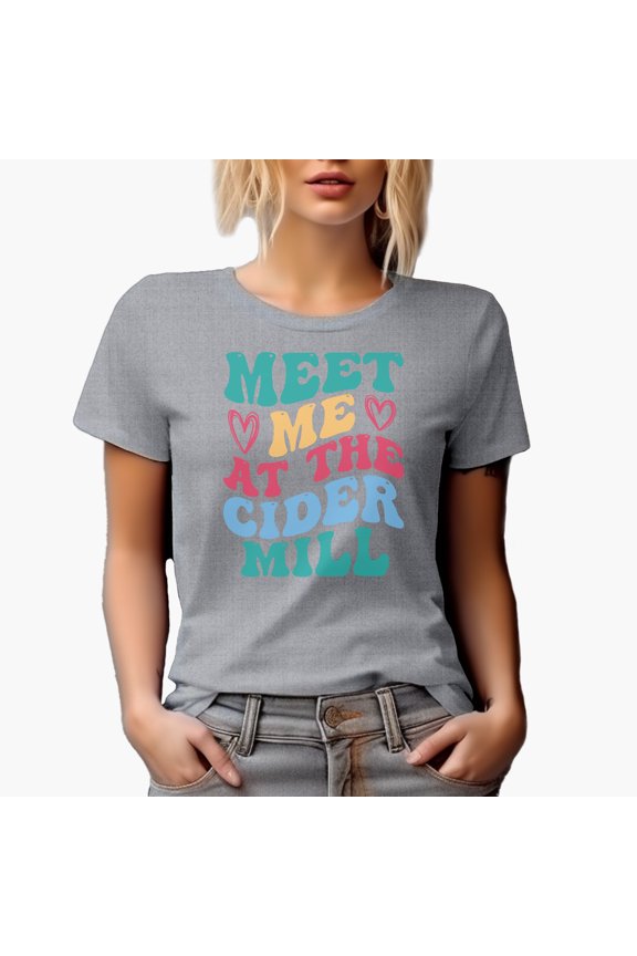 Meet Me at the Cider Mill Quote, Groovy Retro Wavy Text Merch Gift, Heather Grey T-Shirt, Large