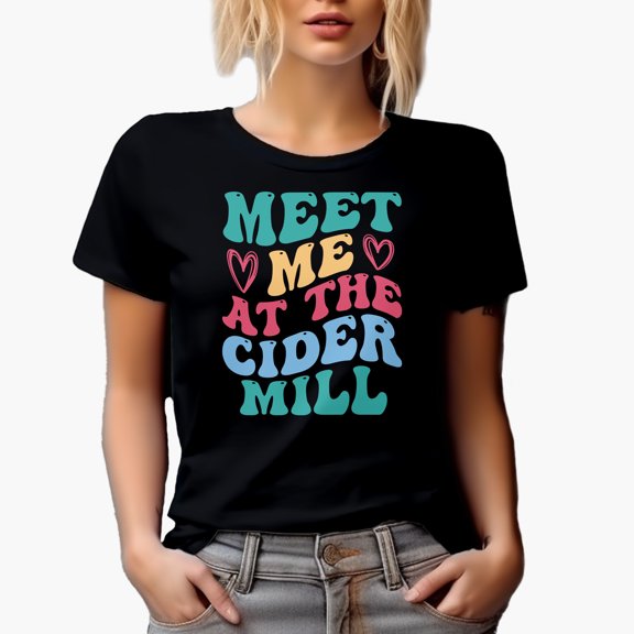 Meet Me at the Cider Mill Quote or Saying, Groovy Retro Wavy Text Merch Gift, Black T-Shirt, Small