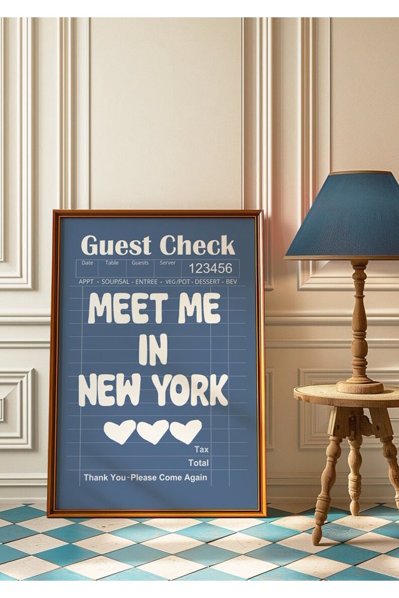 Meet Me in New York Guest Check Preppy NYC Wall Art, Unframed Poster