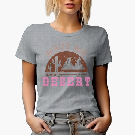 Meet Me in the Desert, Wester Desert Art Merch Gift, Heather Grey T-Shirt, Large