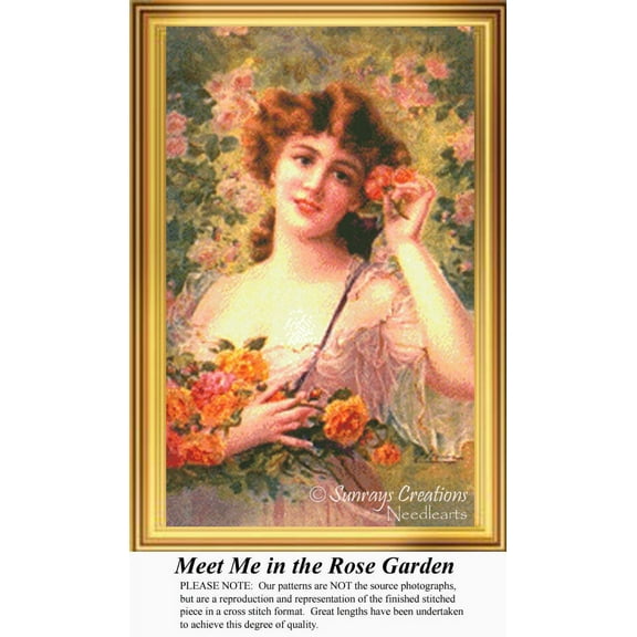 Meet Me in the Rose Garden, Vintage Counted Cross Stitch Pattern (Pattern Only, You Provide the Floss and Fabric)