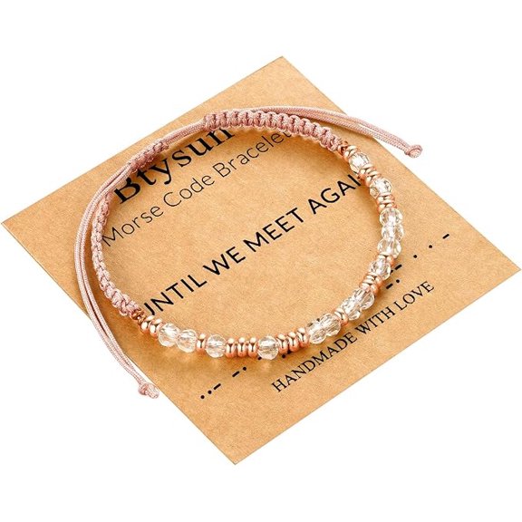 Until We Meet Again Morse Code Bracelet for Women Teens, Adjustable Cord Bracelet with Clear Faceted Beads and Message Card, Memorial Remembrance Sympathy Gift for Family Friends