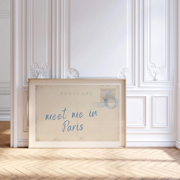 Meet Me In Paris Postcard Print, Trendy Wall Art, Vintage Dorm Room Decor, Retro Travel Poster, College Apartment Aesthetic,, Unframed Poster Size 12x18