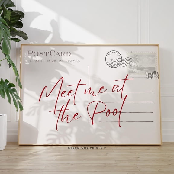 Meet Me At The Pool Post Card, Trendy Coastal Wall Art, Coastal Granddaughter Beachy Decor, Summer Postcard, Cute Girly Retro Art Wall Art, Modern Wall Decor, 8x12 UNFRAMED