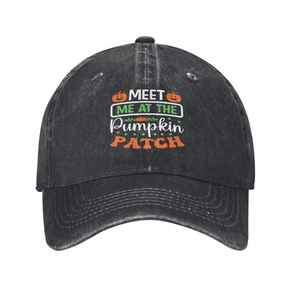 Meet Me at The Pumpkin Patch Baseball Cap Golf Dad Hat Adjustable Washed Denim Trucker Hats Unconstructed Snapback Cap for Men Women Unisex Adult,Black