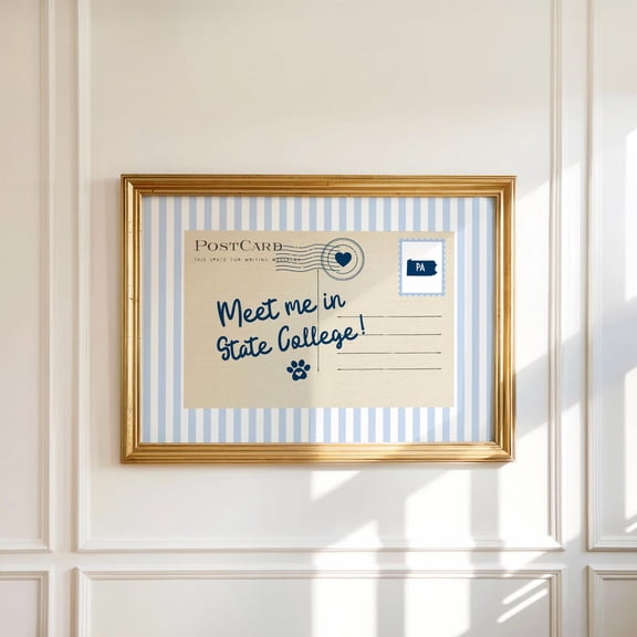 Meet Me In State College Print, Vintage Postcard Print, Pennsylvania State Map Print, Meet Me In State College Postcard, College Dorm Decor Home Decor #674, Unframed Poster Size 8x12