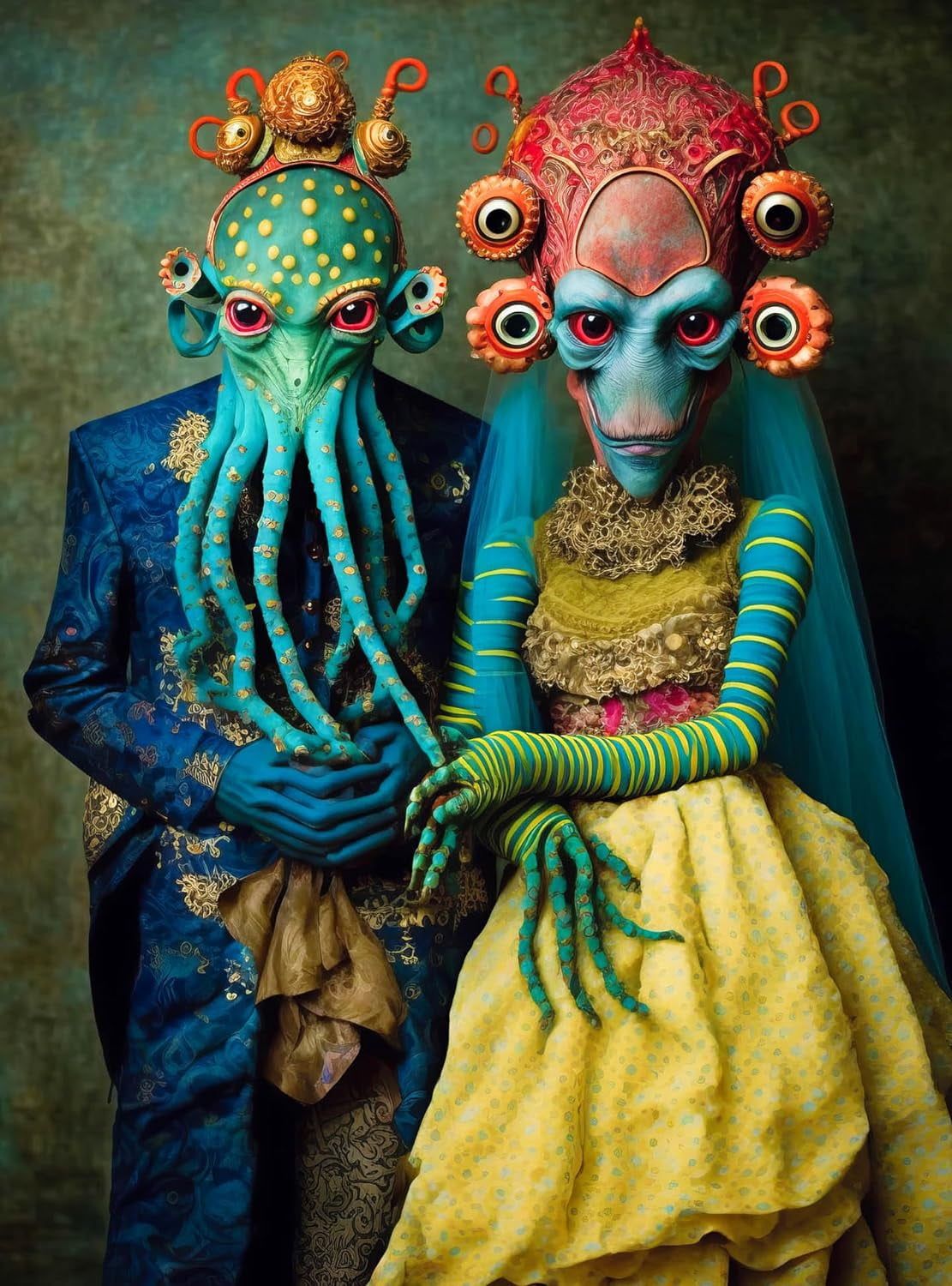 Meet The Aliens: Xantara and Nykara - Vibrant Blue and Yellow 1000-Piece Jigsaw Puzzle