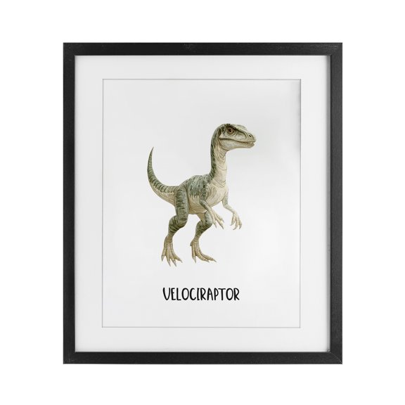 Stupell Industries Eclectic Meet The Velociraptor Black Framed Print Under Glass, 17 x 21, by Christine Simpson Art