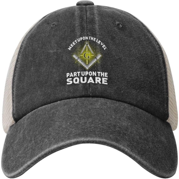 Meet Upon The Level Masonic Cowboy Hat Men Vintage Mesh Baseball Cap Women Dad Hat Sun Hat Trucker Hat Black