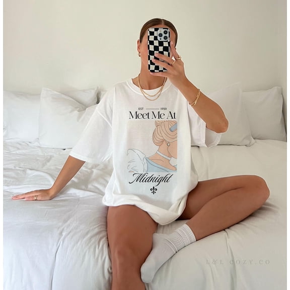 Meet me at Midnight Comfort Colors T-Shirt - Disney Cinderella Inspired Shirt,White color,size L