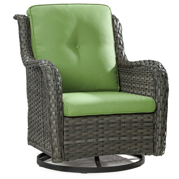 MeetLeisure 1 Pieces Outdoor Patio Furniture Wicker Swivel Chair with Cushions for Backyard, Green