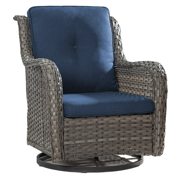 MeetLeisure 1 Pieces Outdoor Patio Furniture Wicker Swivel Chair with Cushions for Backyard, Navy
