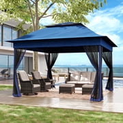 Meetleisure 11x11 Pop Up Gazebo for Patios, Outdoor Canopy Tent with Sidewalls, Mosquito Netting, Pop Up Shelter for Wedding Party, Dark Blue