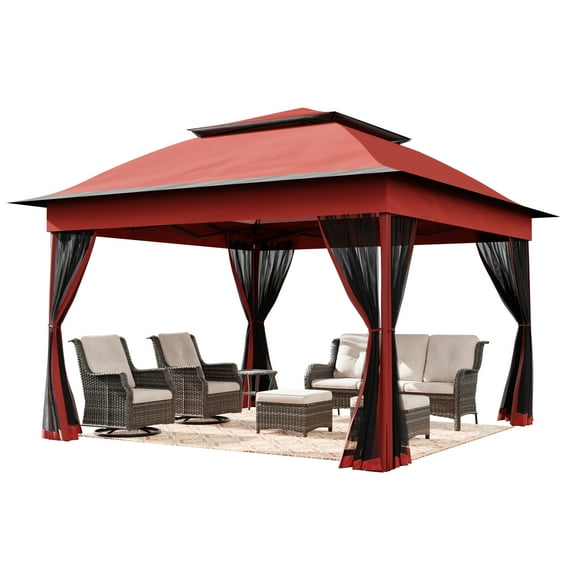 MeetLeisure 11 ft. x 11 ft. Beige Steel Pop-up Gazebo with Mosquito Netting