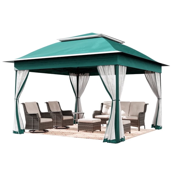 Meetleisure 11'x11' Pop Up Gazebo for Patios, Outdoor Canopy Tent with Sidewalls, Mosquito Netting, Pop Up Shelter for Wedding Party, Green